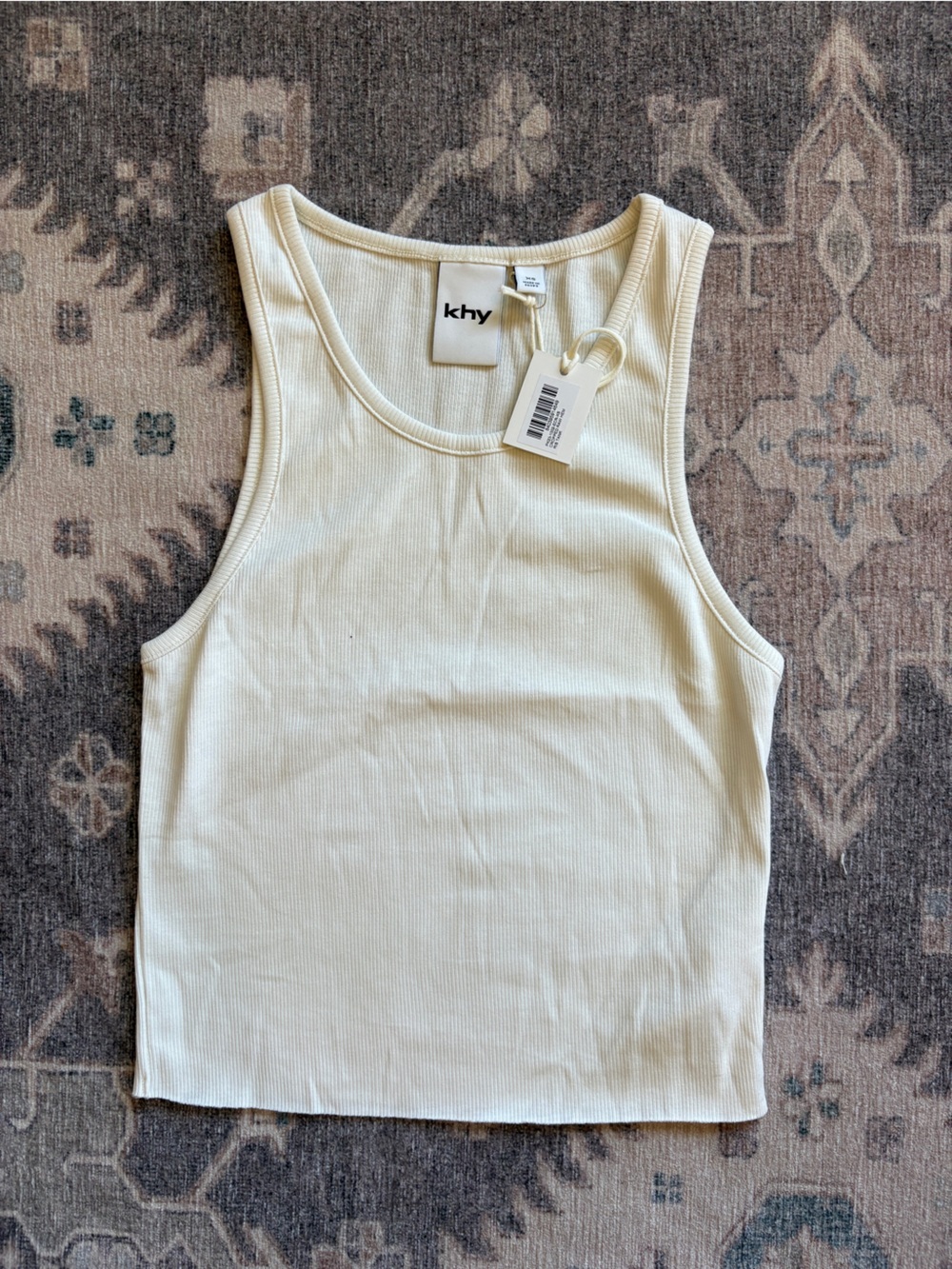 Cream Ribbed Cropped Tank Top